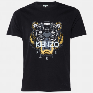 Pre Owned Kenzo Black Tiger Embroidered Cotton Crewneck T--Shirt M