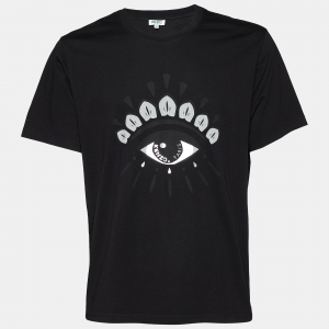 Pre Owned Kenzo Black Eye Printed Cotton Knit T-shirt XL