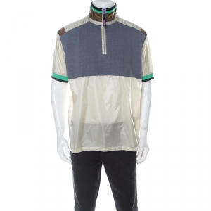Lanvin Multicolor Cotton and Nylon Colorblock Zip Front T Shirt L 