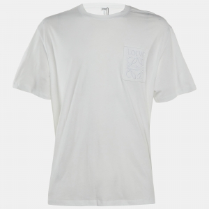Pre Owned Loewe White Cotton Anagram Embroidered Relaxed Fit T-Shirt M