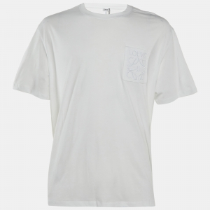 Pre Owned Loewe White Cotton Anagram Embroidered Relaxed Fit T-Shirt S