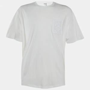 Pre Owned Loewe White Cotton Anagram Embroidered Relaxed Fit T-Shirt XL