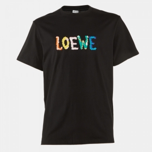 Pre Owned Loewe Black Cotton Anagram Embroidered Relaxed Fit T-Shirt S