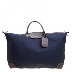 Longchamp Dark Blue/Brown Nylon Le Pliage Weekender