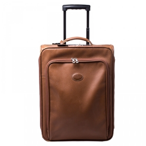 Longchamp Brown Leather Small Wheeled Luggage 