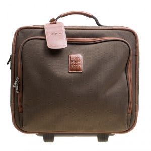 Longchamp Military Green/Brown Canvas Boxford Carry on Luggage