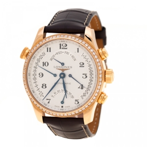 Longines Silver White 18K Rose Gold Diamonds Master Collection L2.717.8 Endurance Cup Men's Wristwatch 44 mm