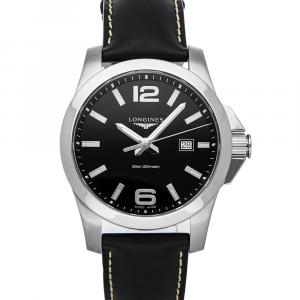 Longines Black Stainless Steel Conquest L3.760.4.56.3 Men's Wristwatch 43 MM