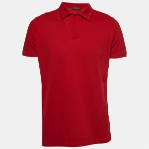 Pre Owned Loro Piana Red Cotton Pique Polo T-Shirt M