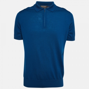 Pre Owned Loro Piana Blue Knit Zipper Polo T-Shirt XL