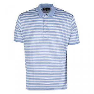 Loro Piana Blue and White Striped Polo T-Shirt L