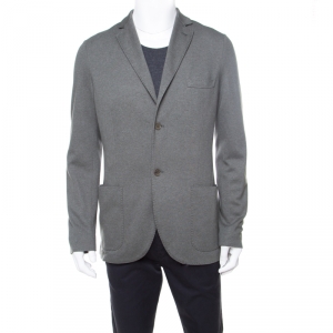 Pre Owned Loro Piana Sage Green Cashmere Silk Piqué Knit Sweater Jacket XL