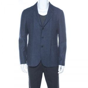 Pre Owned Loro Piana Blue Checked Cashmere Regular Fit Blazer L