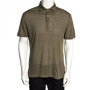 Loro Piana Sage Green Linen Knit Polo T Shirt L