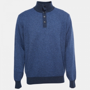 Pre Owned Loro Piana Blue Cashmere Collared Sweater 2XL