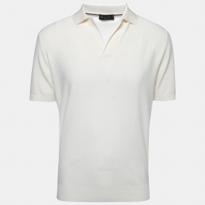Pre Owned Loro Piana Cream Cotton & Silk Knit Polo T-Shirt L