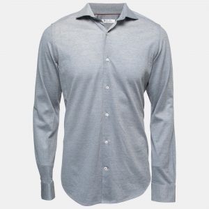 Pre Owned Loro Piana Slate Blue Cotton Knit Button Front Shirt M