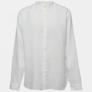 Loro Piana White Linen Round Neck Long Sleeve Shirt 2XL