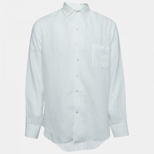 Loro Piana White Linen Button Front Shirt XL