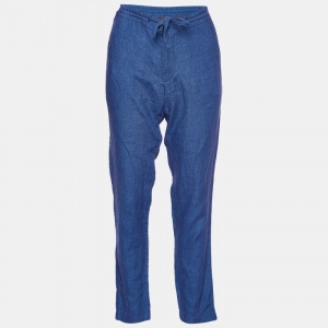 Pre Owned Loro Piana Blue Linen Tapered Trousers S