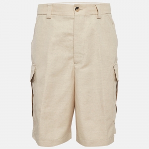 Pre Owned Loro Piana Cream Cotton & Linen Cargo Shorts 2XL