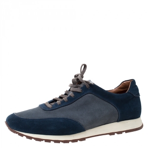 Pre Owned Loro Piana Blue/Grey Suede Low Top Sneakers Size 42