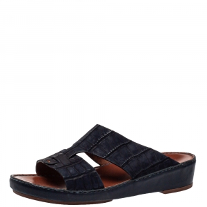 Pre Owned Loro Piana ( Exclusive For Dubai) Blue Leather Slip on Sandals Size 42.5