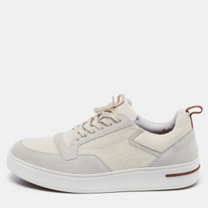 Loro Piana White/Grey Suede And Fabric Newport Walk Low Top Sneakers Size 43