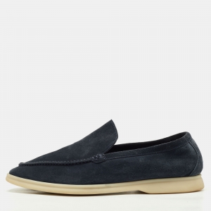 Pre Owned Loro Piana Dark Blue Suede Summer Walk Slip On Loafers Size 41