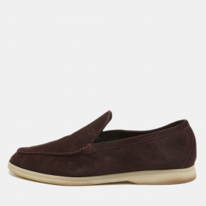Loro Piana Burgundy Suede Summer Walk Slip On Loafers Size 41.5