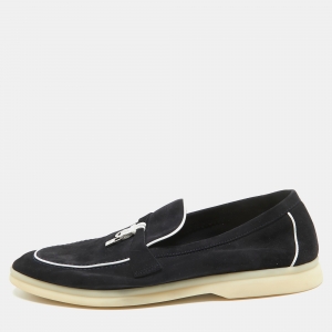 Loro Piana Navy Blue/White Suede Summer Charms Walk Loafers Size 42