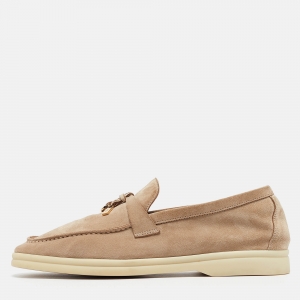 Pre Owned Loro Piana Beige Suede Slip On Summer Charms Walk Loafers Size 38