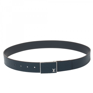 Pre Owned Louis Vuitton Blue Taiga Leather Taïga Metropole Belt 90CM