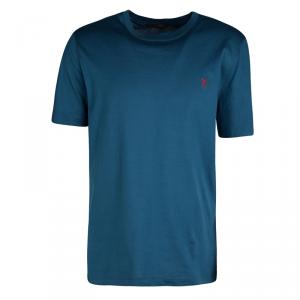 Louis Vuitton Blue Logo Detail Crew Neck Short Sleeve T-Shirt XL