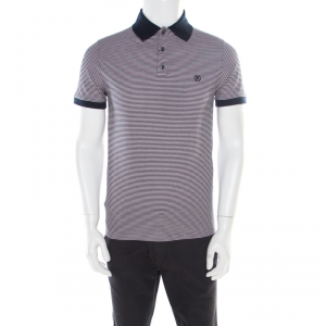 Louis Vuitton Navy Blue and White Horizontal Striped Polo T-Shirt S