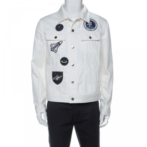 Louis Vuitton White Cotton Space Applique Denim Jacket L