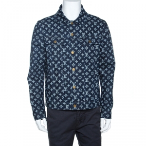 Louis Vuitton Navy Blue Monogram Print Denim Jacket L