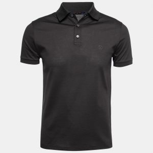 Louis Vuitton Dark Grey Cotton Logo Embroidered Polo T-Shirt XS