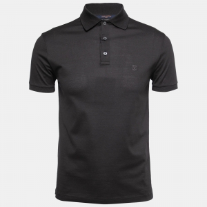 Louis Vuitton Dark Grey Cotton Logo Embroidered Polo T-Shirt XS