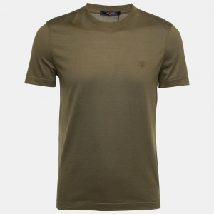 Louis Vuitton Olive Green Logo-Embroidered Cotton T-Shirt S