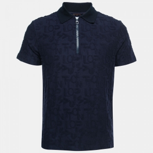 Louis Vuitton Navy Blue Logo Jacquard Terry Polo T-Shirt XS