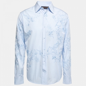 Louis Vuitton Light Blue Embroidered Button Front Shirt L