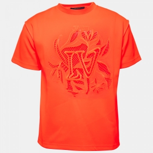 Louis Vuitton Neon Orange Vegetal Lace Embroidery T-Shirt XS