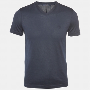 Louis Vuitton Navy Blue Cotton V-Neck T-Shirt XS