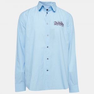 Louis Vuitton Blue Logo Embroidered Cotton Shirt XL
