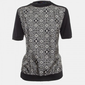 Louis Vuitton Black Monogram Print Crepe and Knit  T-Shirt M