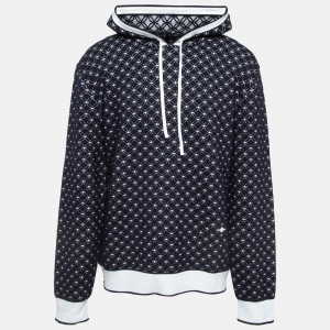 Louis Vuitton Navy Blue Monogram Patterned Knit Hoodie XXL