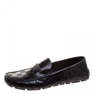 Louis Vuitton Black Damier Embossed Shade Penny Loafers Size 42