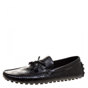 Louis Vuitton Black Damier Embossed Leather Bow Detail Loafers Size 43.5