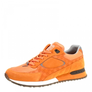 Louis Vuitton Orange Suede and Mesh Lace Up Sneakers Size 41.5